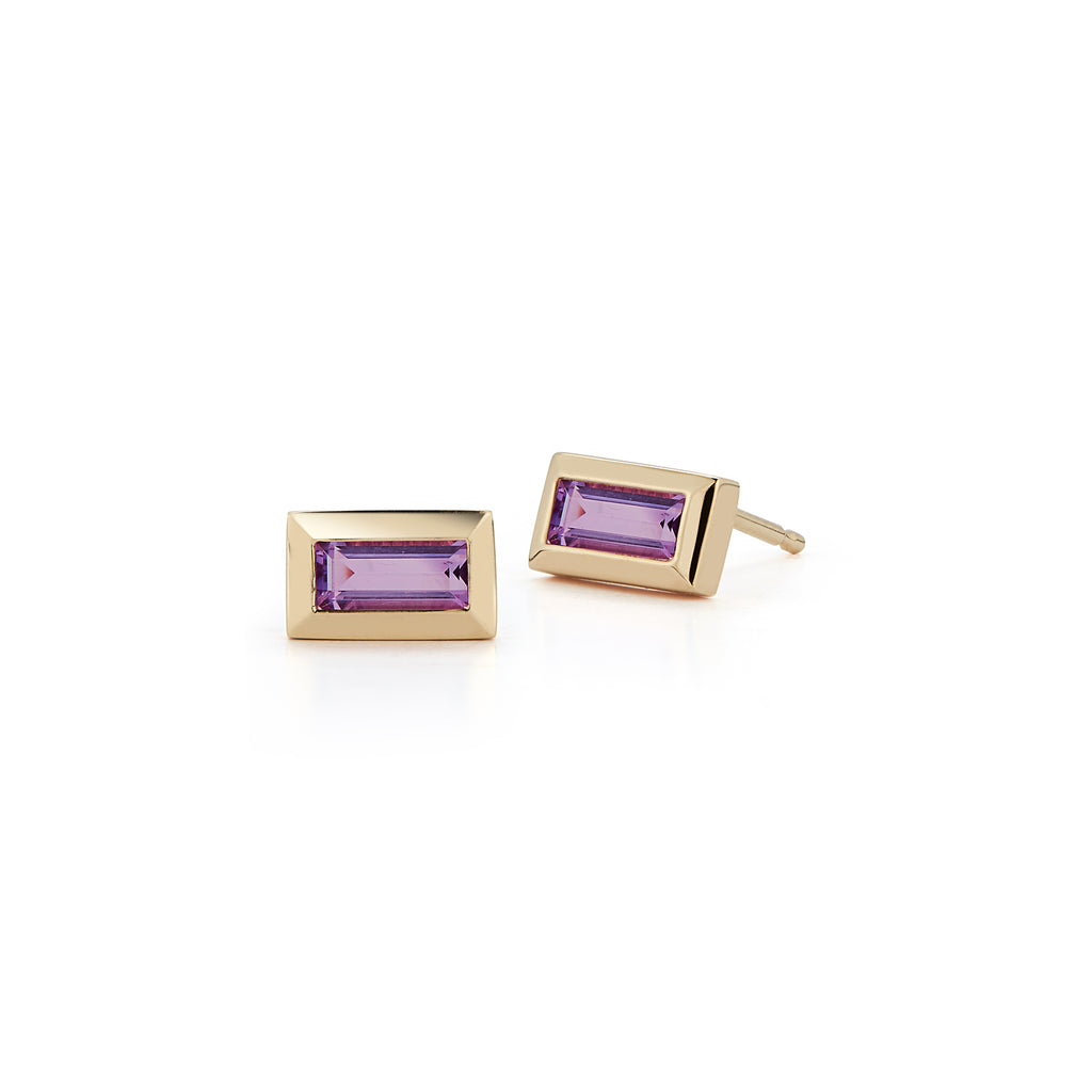 SMALL BAGUETTE STUDS- AMETHYST