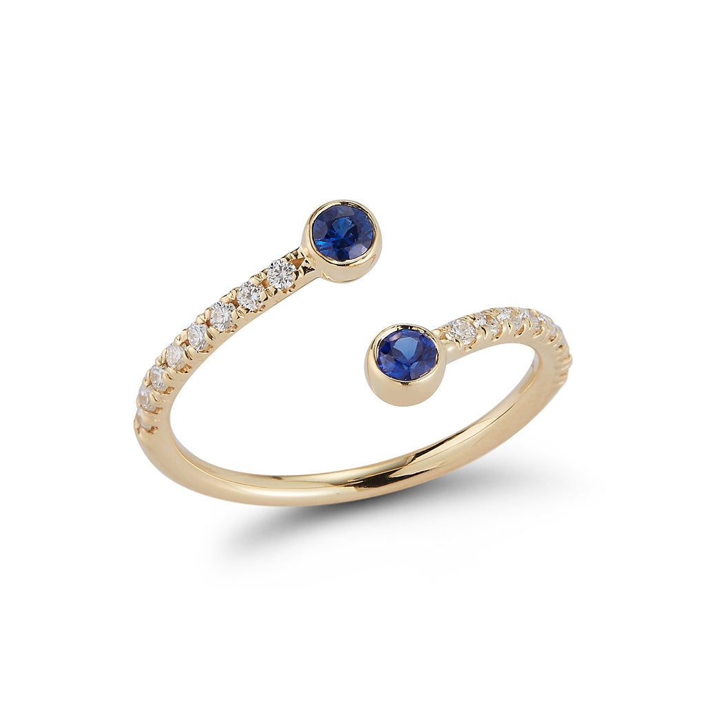 Diamond Wrap Ring with Blue Sapphires & Pave Band