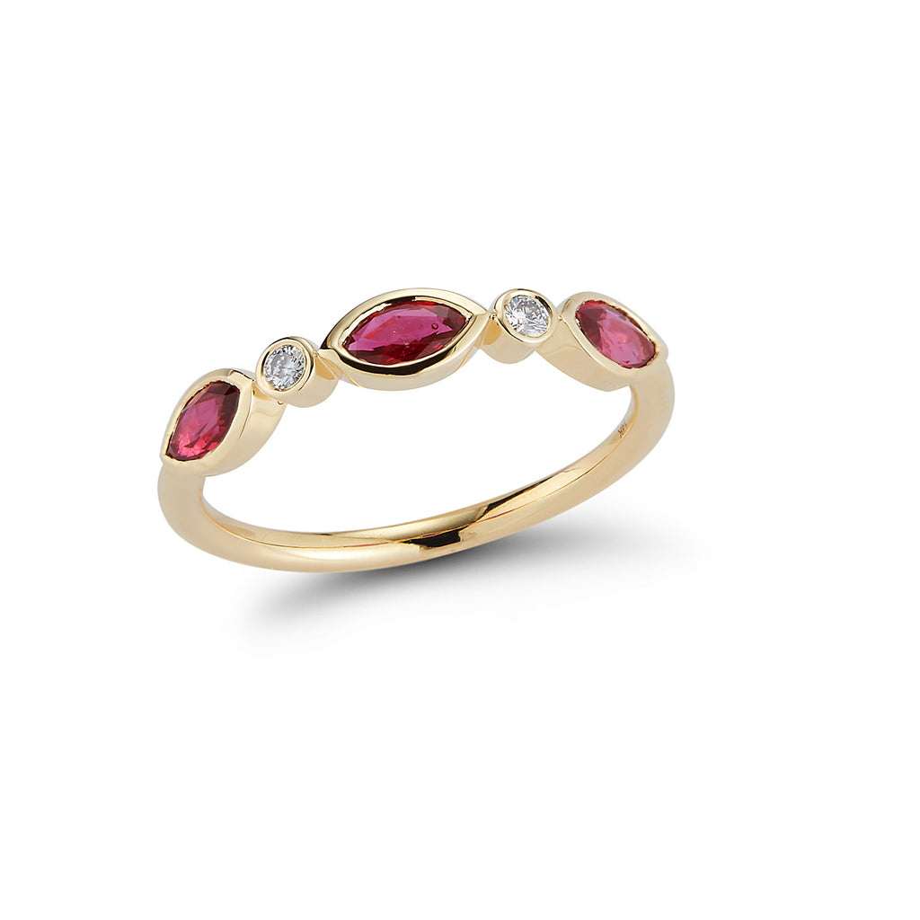 3 Stone Marquise Ring with Diamonds- RUBY